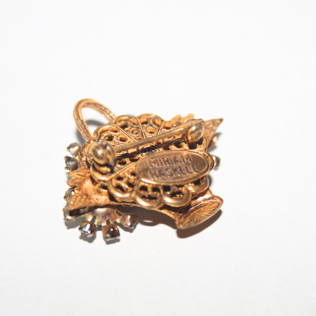 Rare Miriam Haskell Floral Basket Brooch