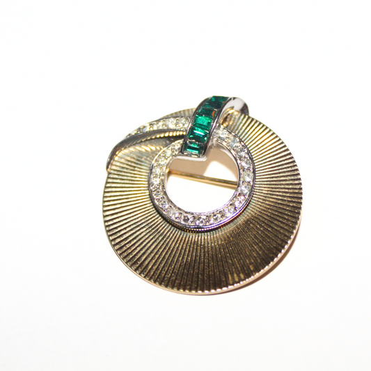 Rare Ciro Gold Emerald-Tone Brooch