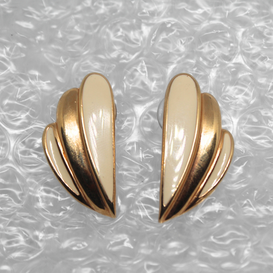 Cream Enamel Fan Earrings