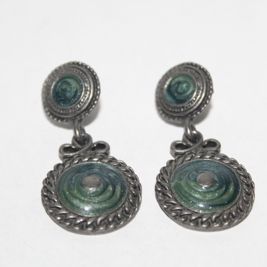 Silver Blue Green Drop Earrings