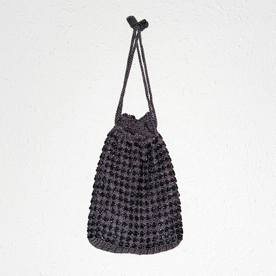 Gray Beaded Crochet Evening Bag