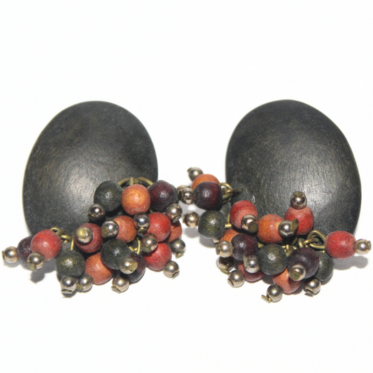 Black Wood Bead Cluster Earrings