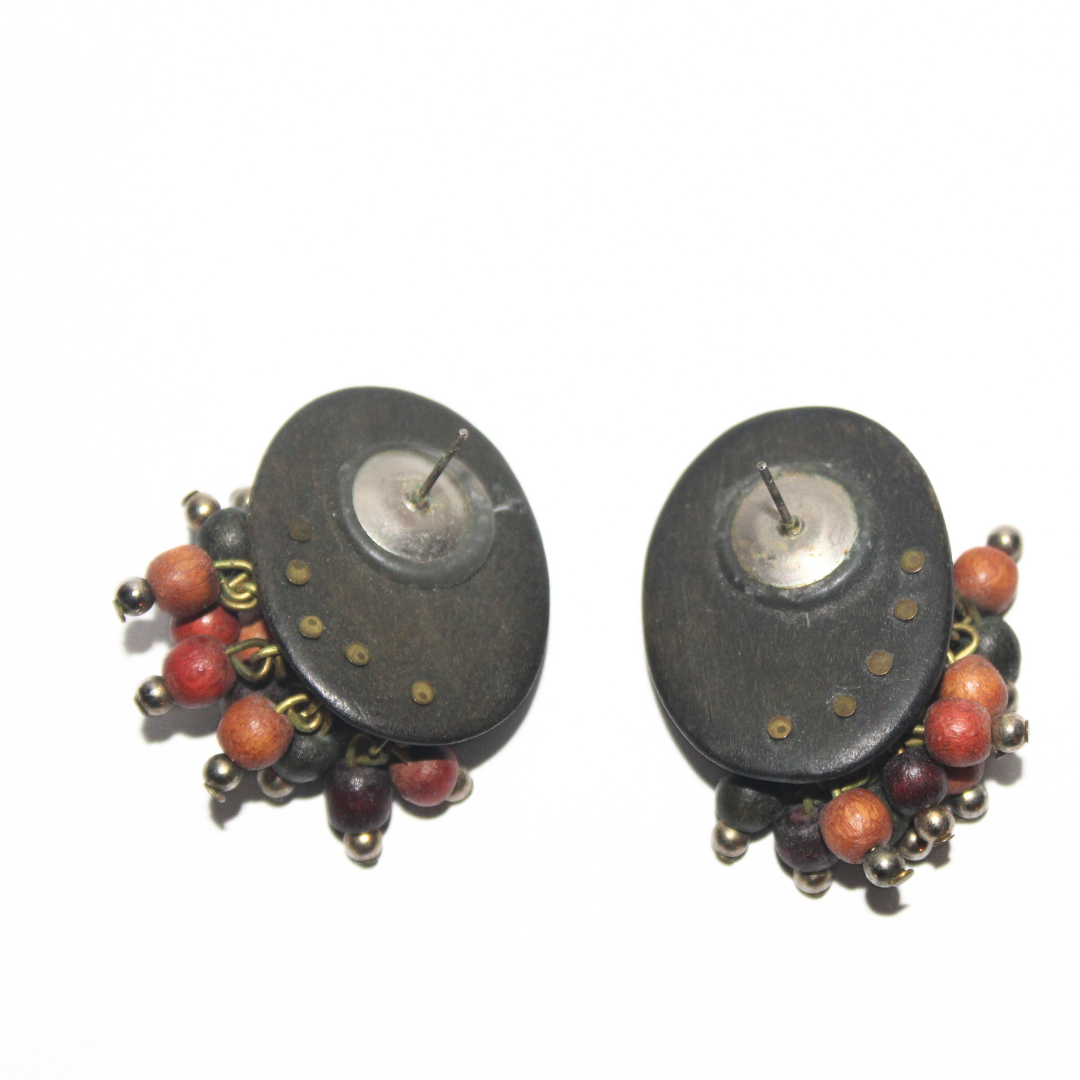 Black Wood Bead Cluster Earrings