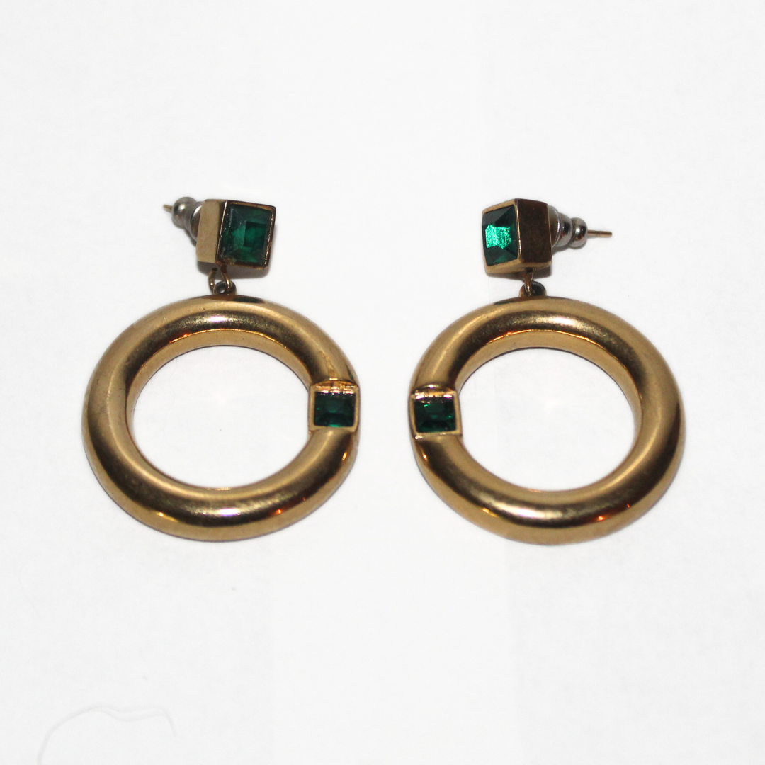 Emerald Geometric Drop Earrings