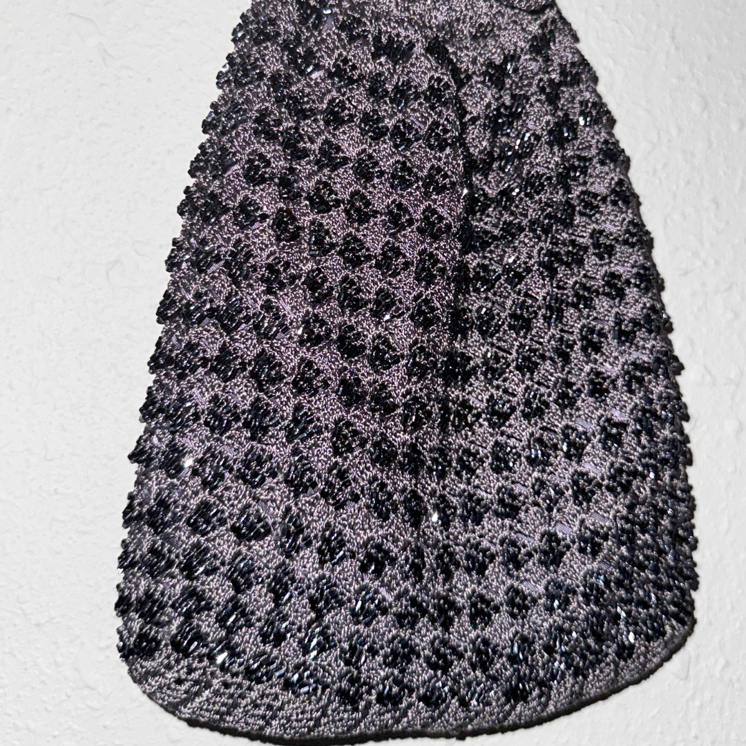 Gray Beaded Crochet Evening Bag