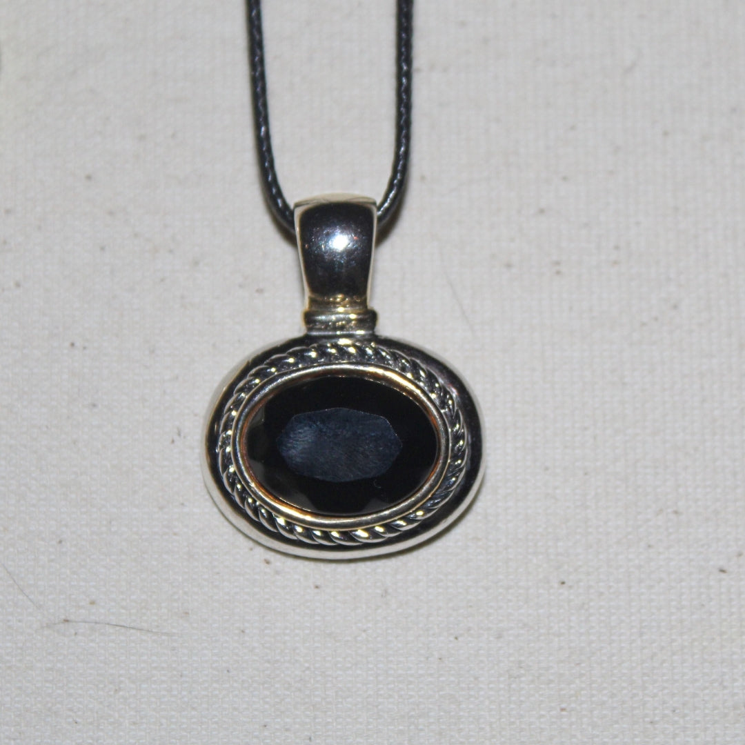Black Mixed Metal Cord Pendant