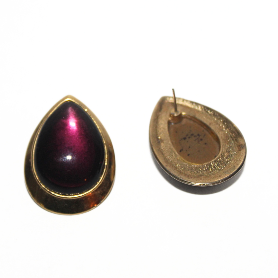 Plum Teardrop Cabochon Earrings