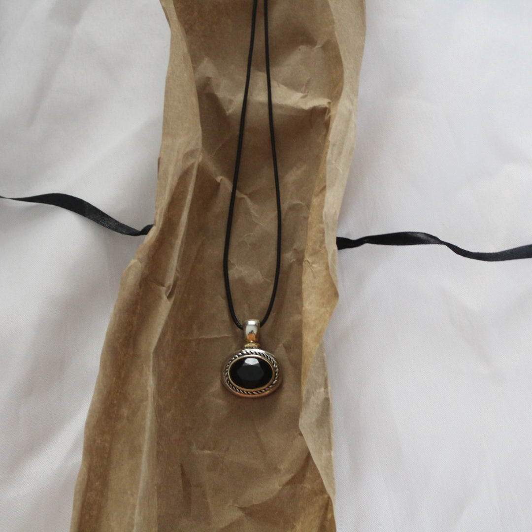 Black Mixed Metal Cord Pendant