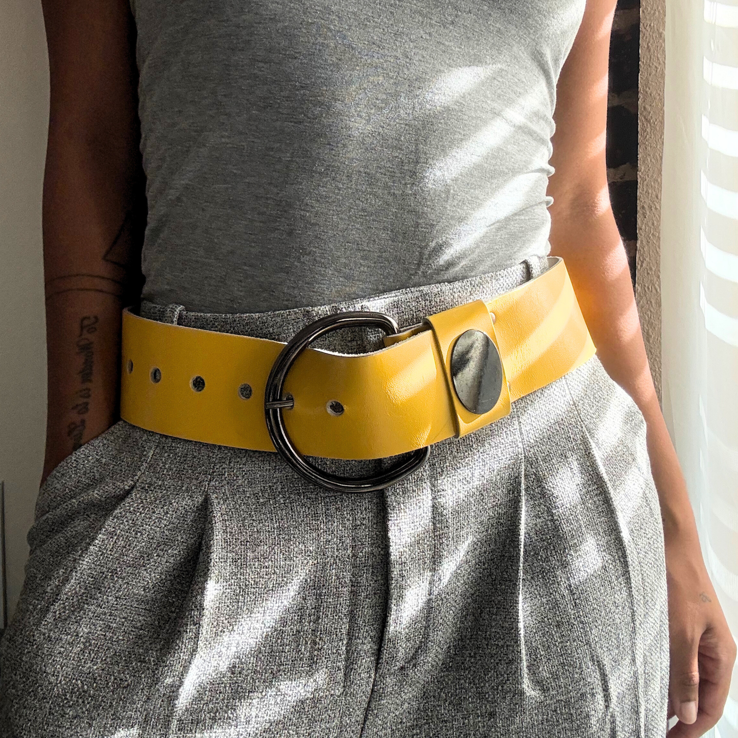 Wide Yellow Leather Belt