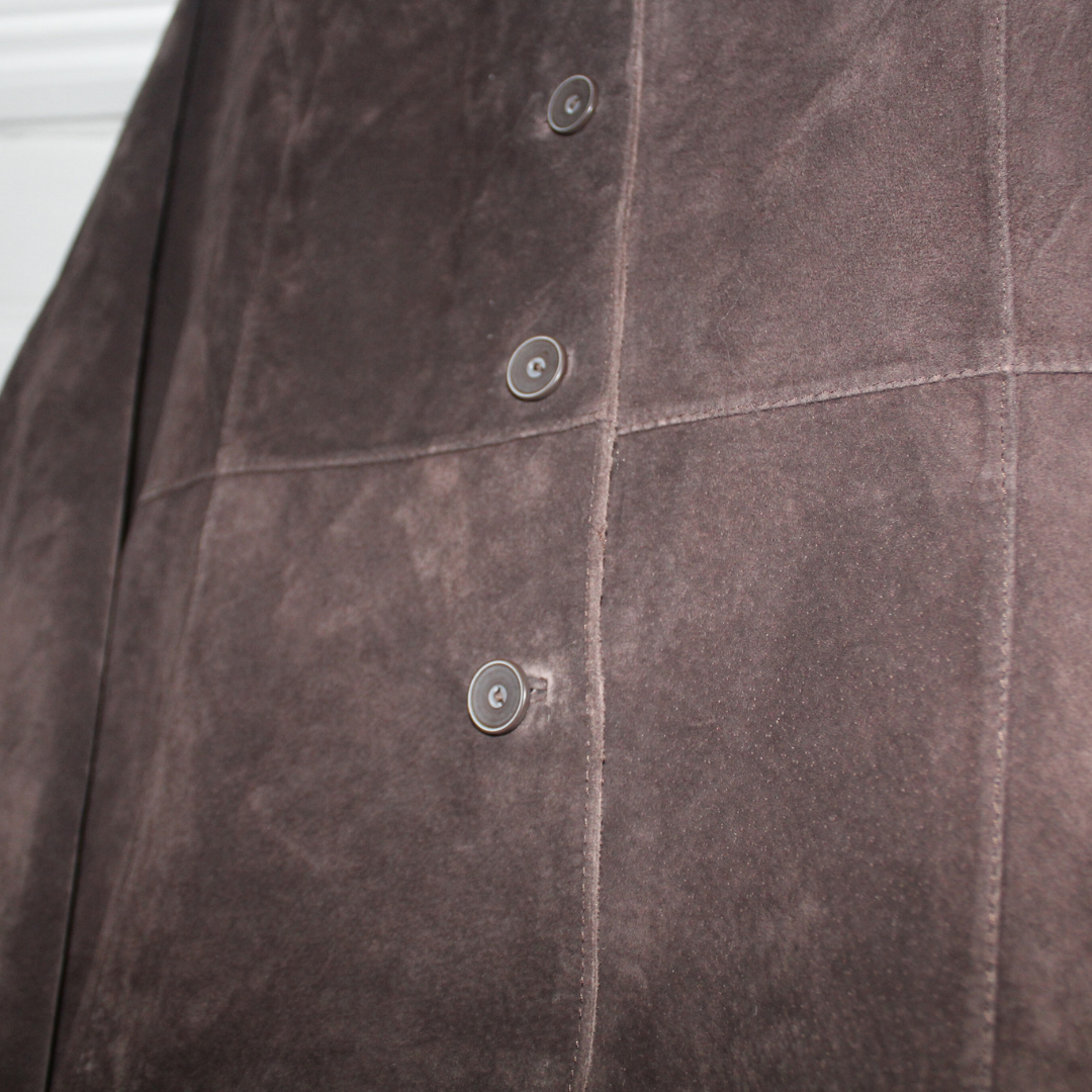 Collarless Chocolate Suede Jacket