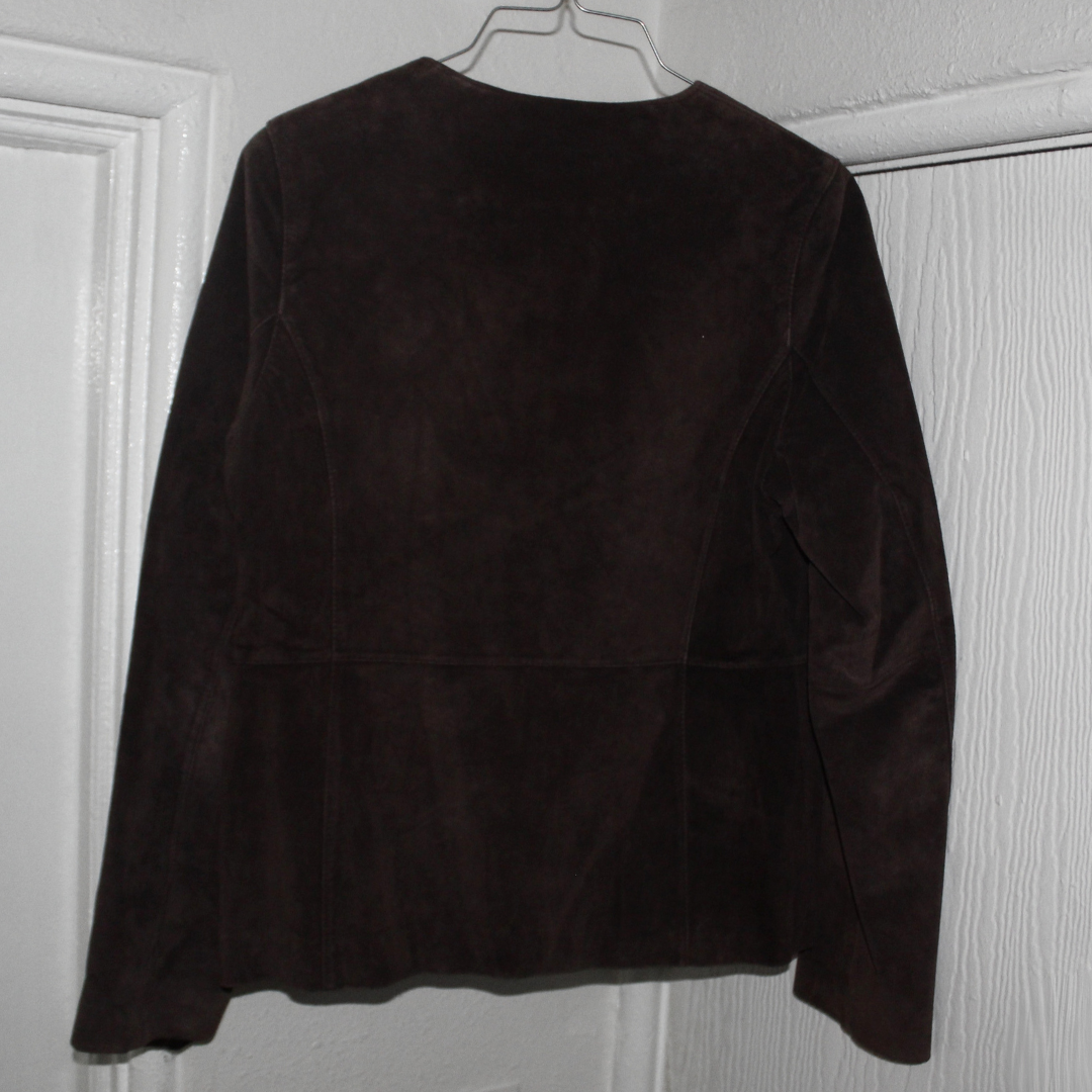 Collarless Chocolate Suede Jacket
