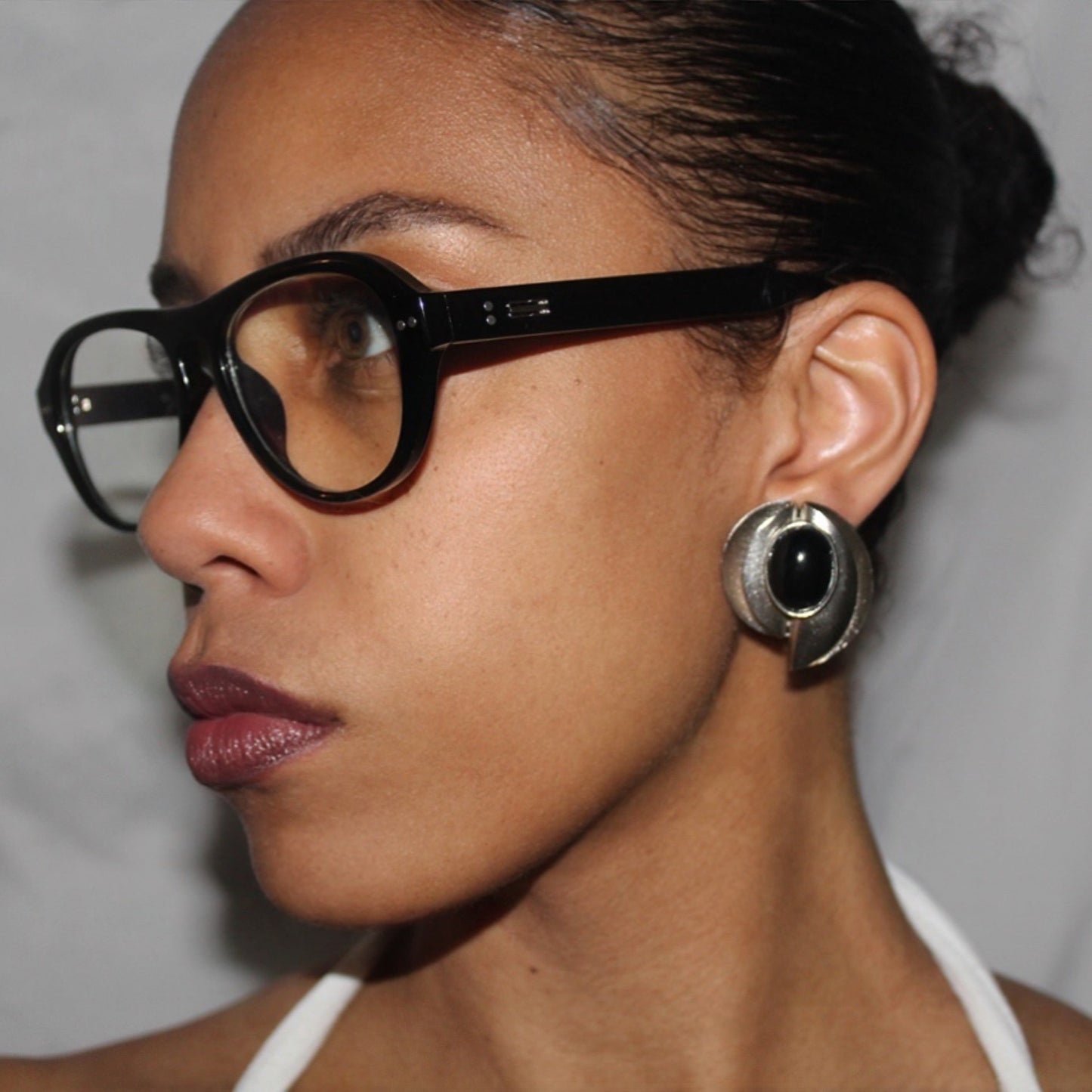 Mod Noir Cabochon Earrings