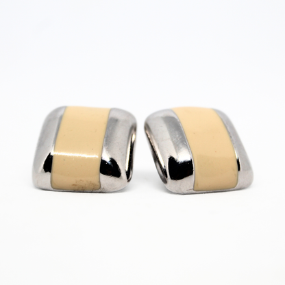 Cream and Silver Square Studs