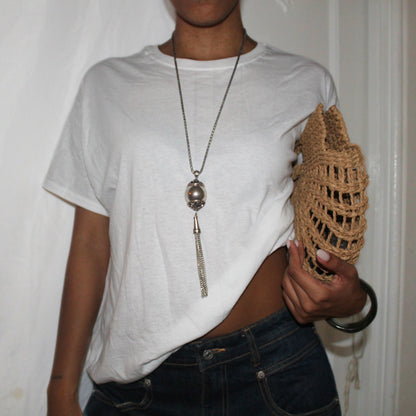 Silver Ball and Tassel Pendant Necklace