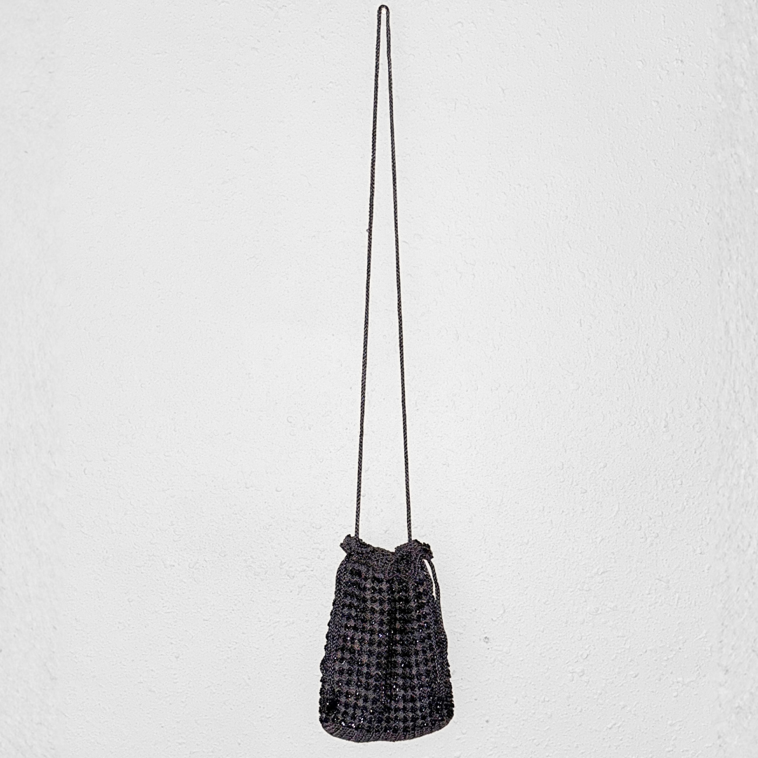 Gray Beaded Crochet Evening Bag