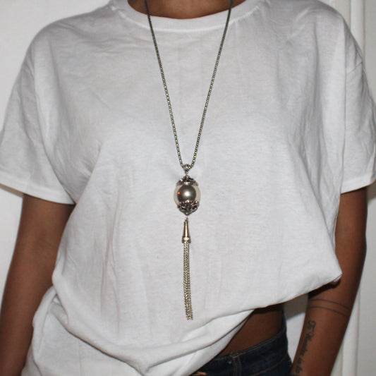 Silver Ball and Tassel Pendant Necklace