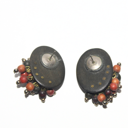 Black Wood Bead Cluster Earrings
