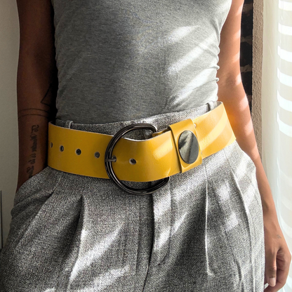 Wide Yellow Leather Belt