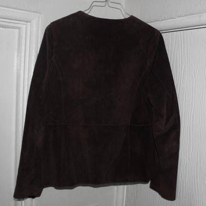 Collarless Chocolate Suede Jacket