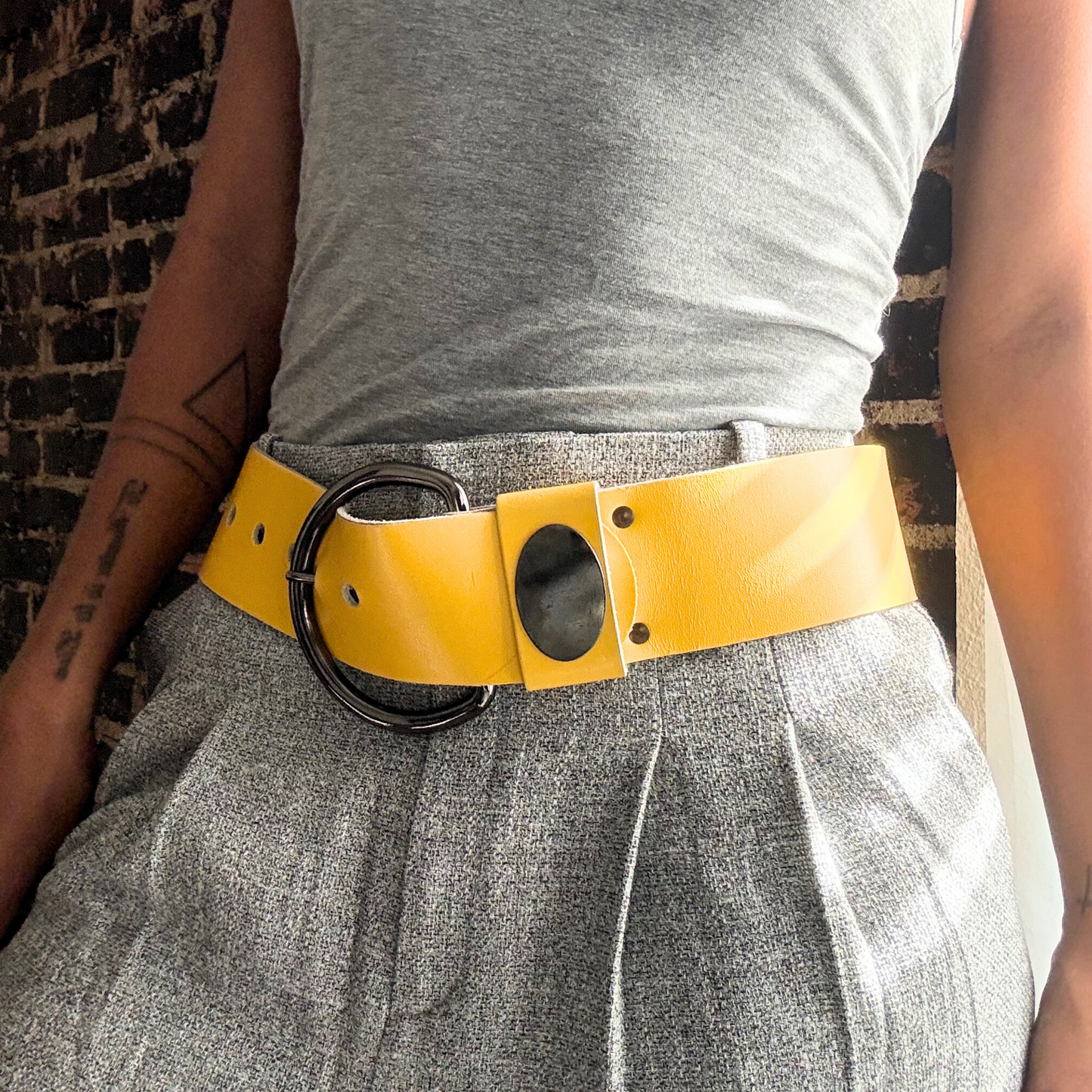 Wide Yellow Leather Belt
