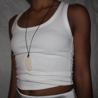 Cream Oval Pendant Necklace