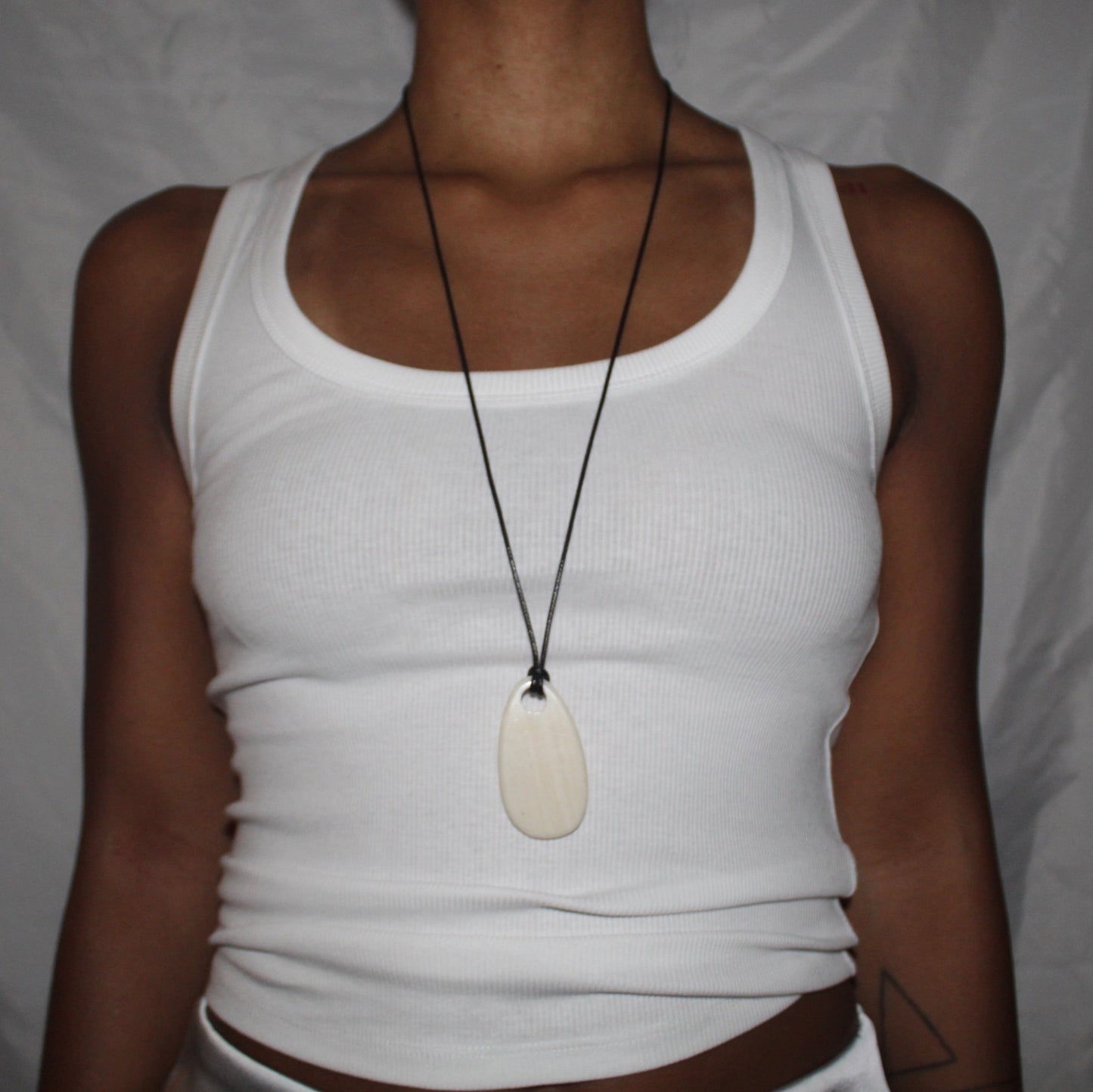 Cream Oval Pendant Necklace