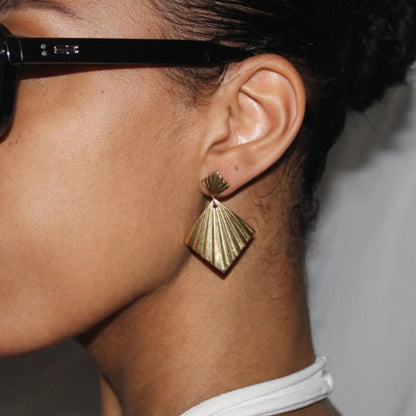 Golden Fan Drop Earrings